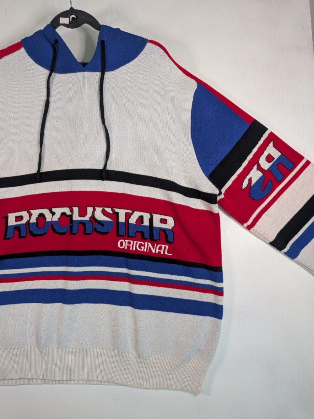 Colorblock Knit Pullover Hoodie Rockstar Original Streetwear Cream Red Blue 3XL